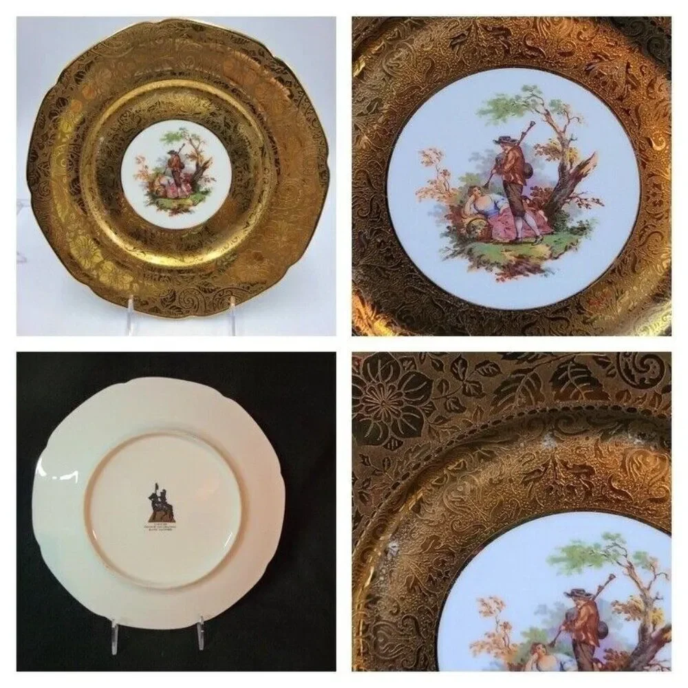 Antique Limoges French Dinner Plates Hand Painted 22K Gold Victorian Lot 3